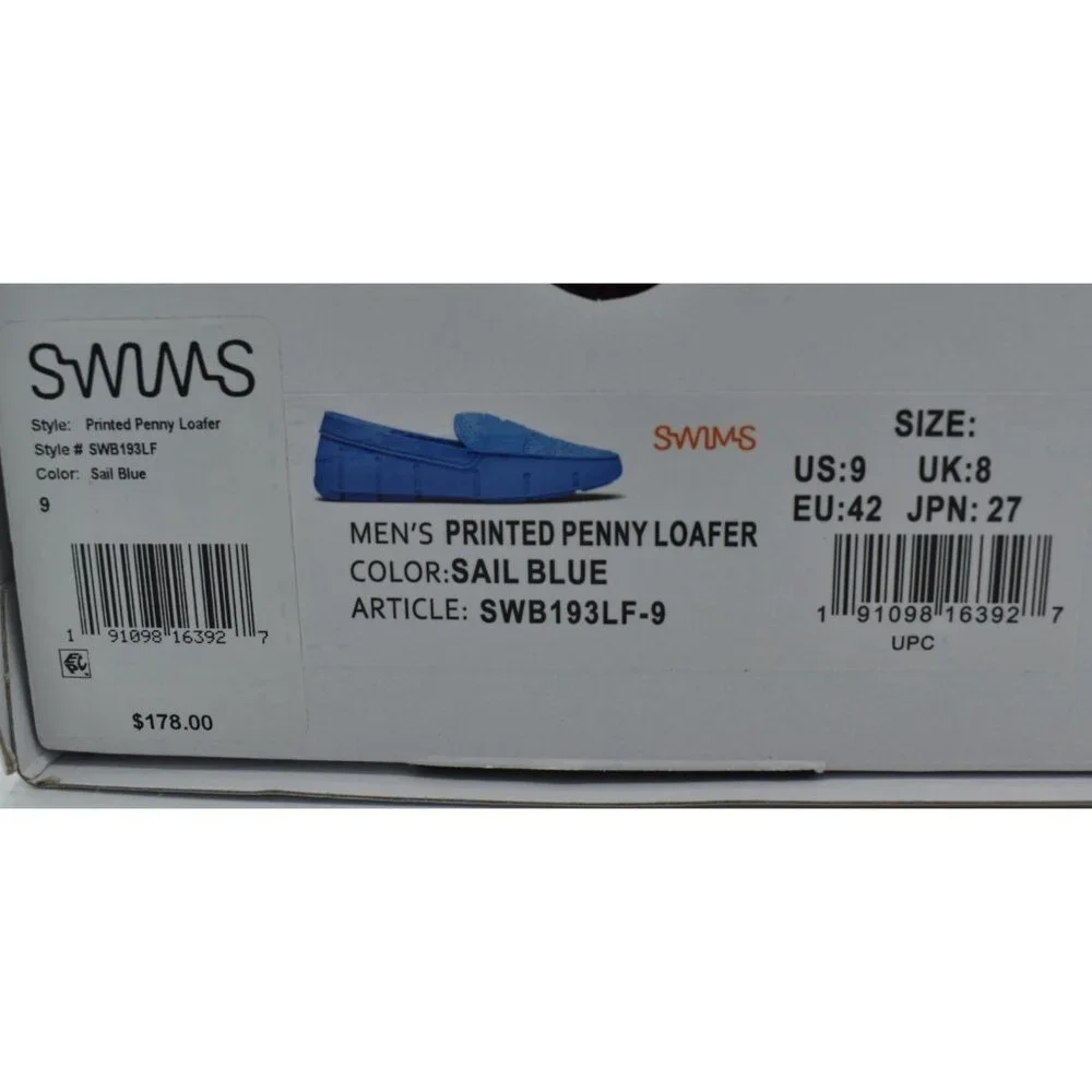 SWIMS Mens Size 9 Sail Blue Printed Penny‎ Loafers Slip On Shoes